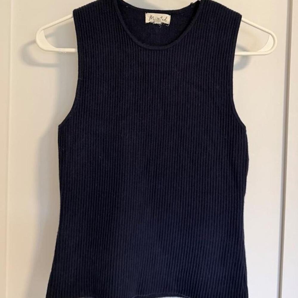 Marled Navy Blue Ribbed Sleeveless Knit Top